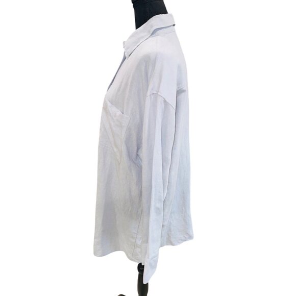 NWT H&M Light Grey/Blue Linen Blend Button-Up Oversized Shirt Small Minimalist - Picture 5 of 10